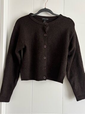 3/$45 Crewneck Brown Button-Up Women's Sweater